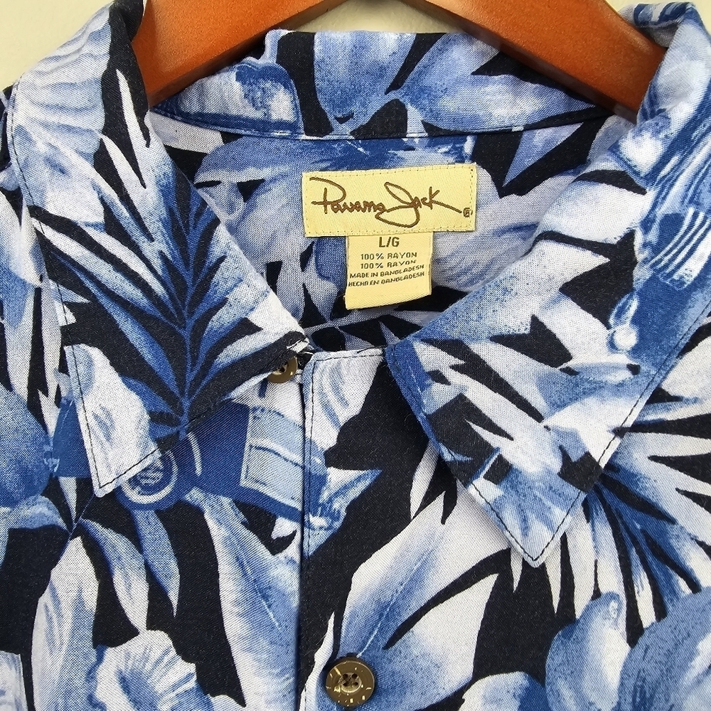 PANAMA JACK Short Sleeve Button-up Shirt Floral/Cars Print Blue Mens Sz L - Picture 6 of 12